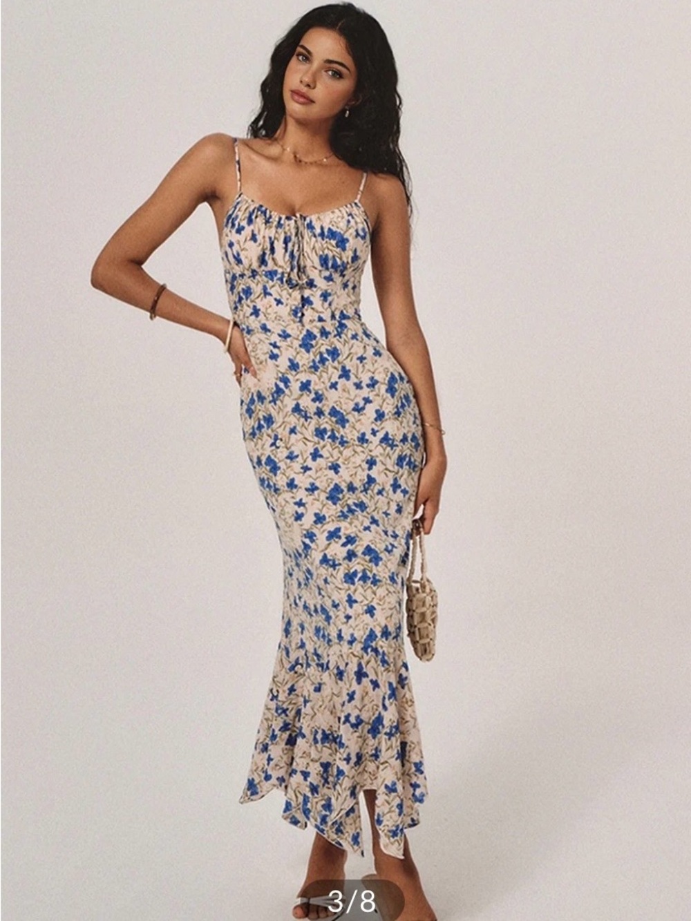 Commense Blue Floral Spaghetti-Strap Maxi Dress - Picture 3 of 7